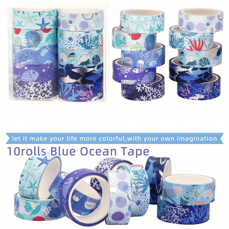 10 Rolls Blue Ocean Series Washi Tape Set Scrapbook Tape