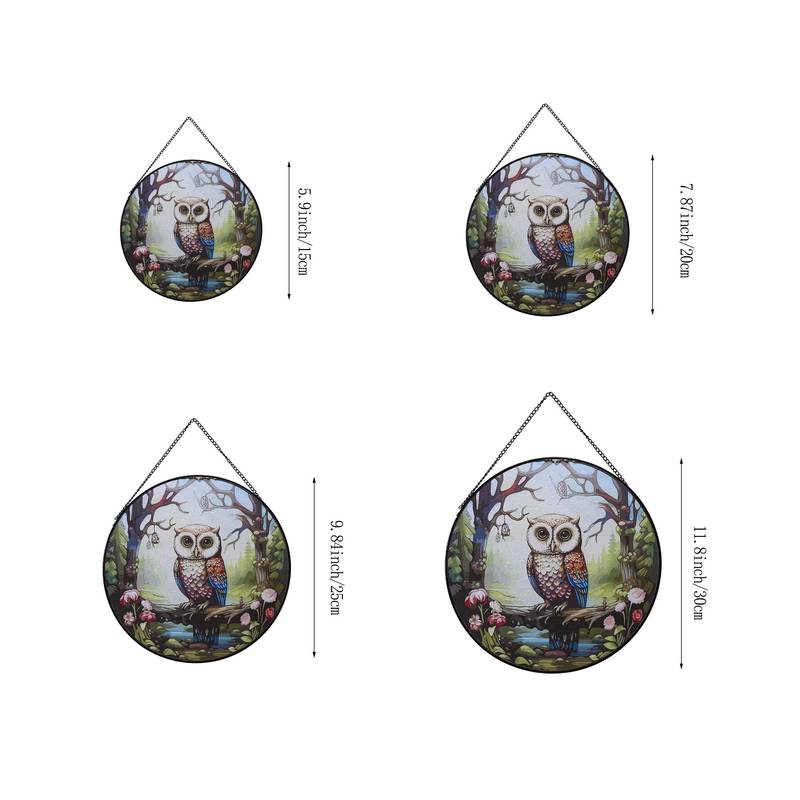 Owl Stained Glass Window Hangings Suncatcher Panel For Wall Garden