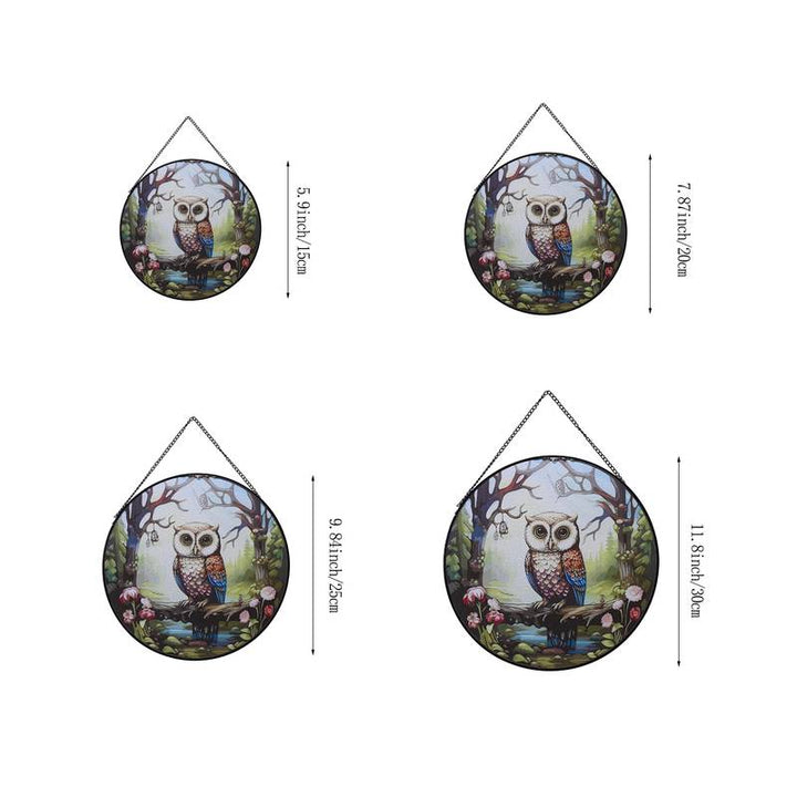 Owl Stained Glass Window Hangings Suncatcher Panel For Wall Garden