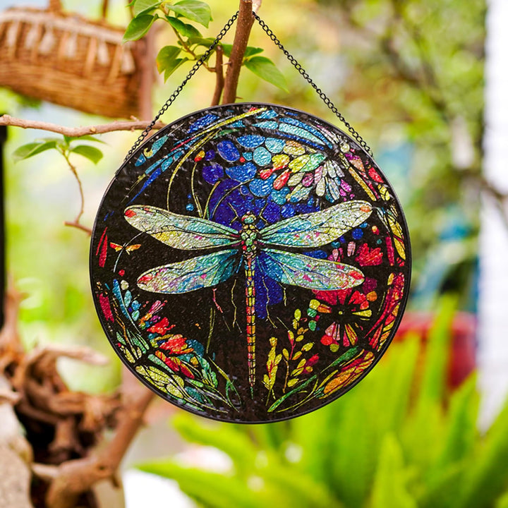 Dragonfly Stained Glass Window Hangings Suncatcher Panel For Wall Garden