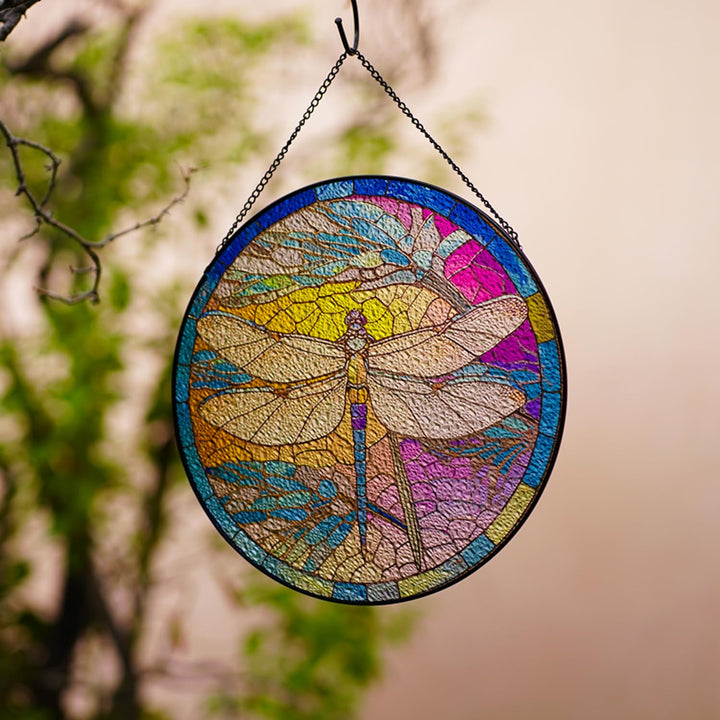Dragonfly Stained Glass Window Hangings Suncatcher Panel For Wall Garden