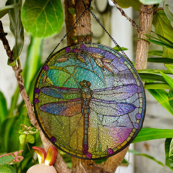 Dragonfly Stained Glass Window Hangings Suncatcher Panel For Wall Garden