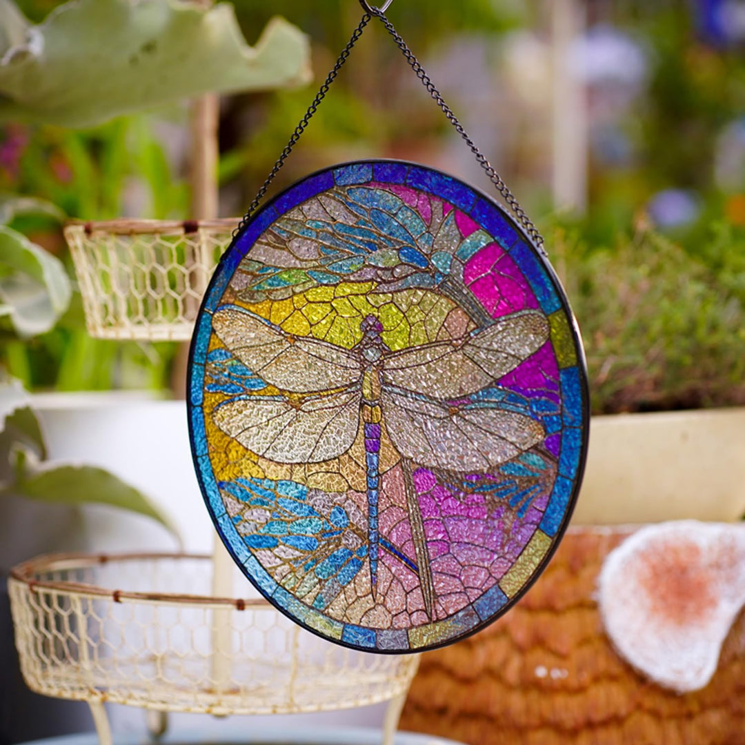 Dragonfly Stained Glass Window Hangings Suncatcher Panel For Wall Garden