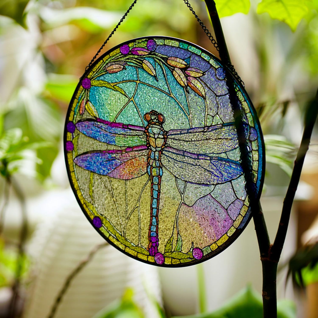 Dragonfly Stained Glass Window Hangings Suncatcher Panel For Wall Garden