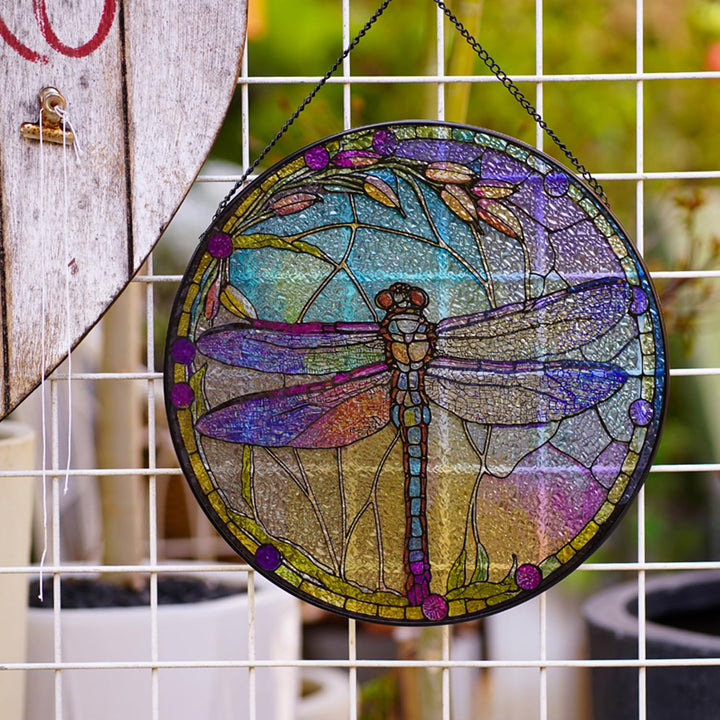 Dragonfly Stained Glass Window Hangings Suncatcher Panel For Wall Garden