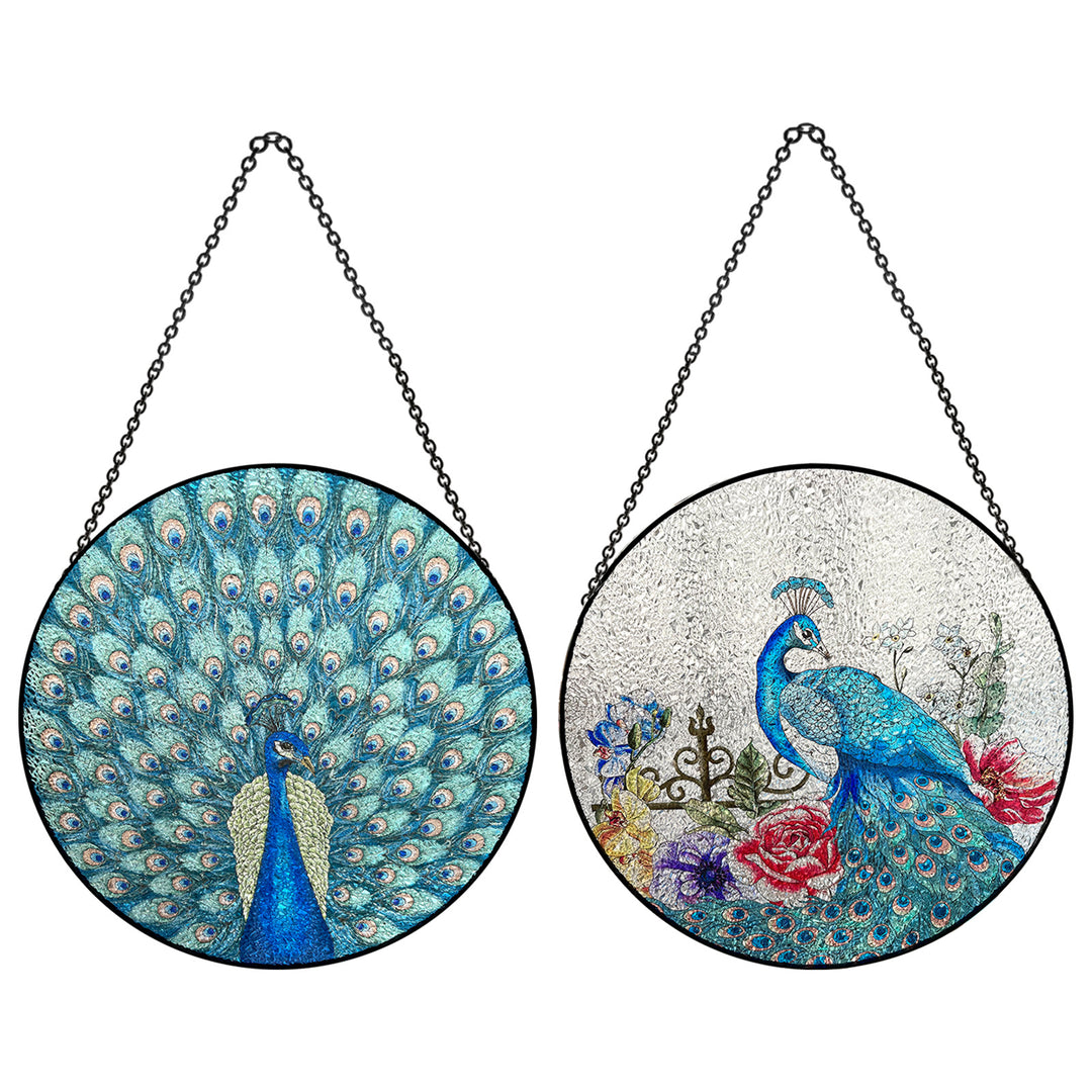 Peacock Stained Glass Window Hangings Suncatcher Panel For Wall Garden