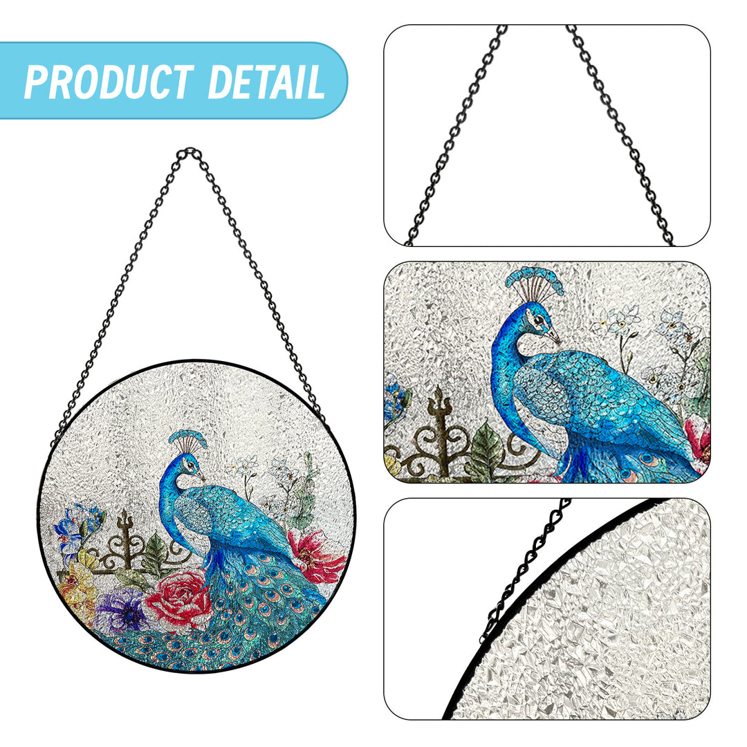 Peacock Stained Glass Window Hangings Suncatcher Panel For Wall Garden