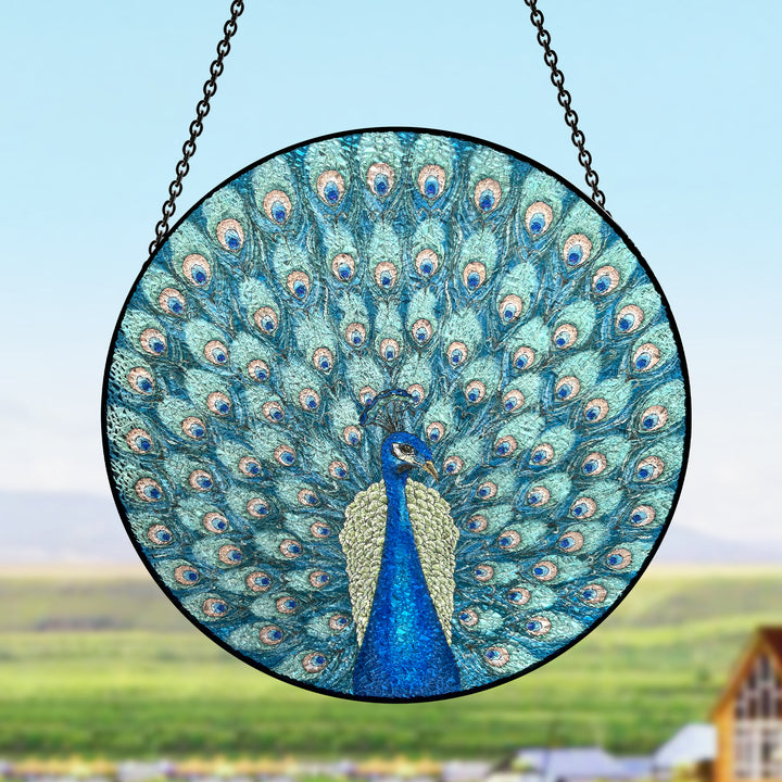 Peacock Stained Glass Window Hangings Suncatcher Panel For Wall Garden
