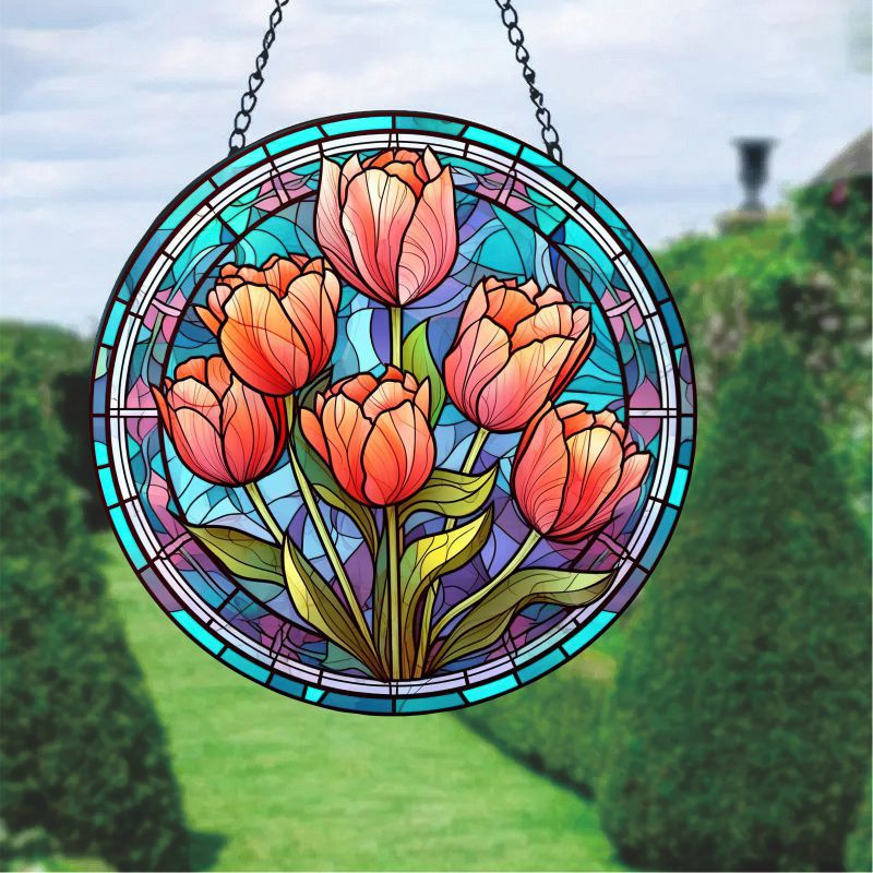 Plant Stained Glass Window Hangings Suncatcher Panel For Wall Garden