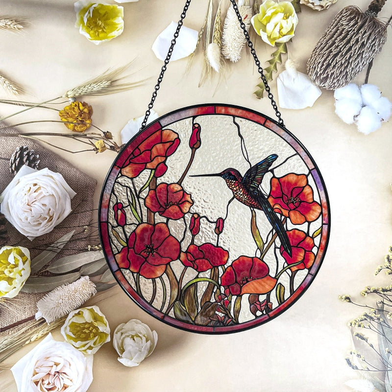 Hummingbird Stained Glass Window Hangings Suncatcher Panel For Wall Garden