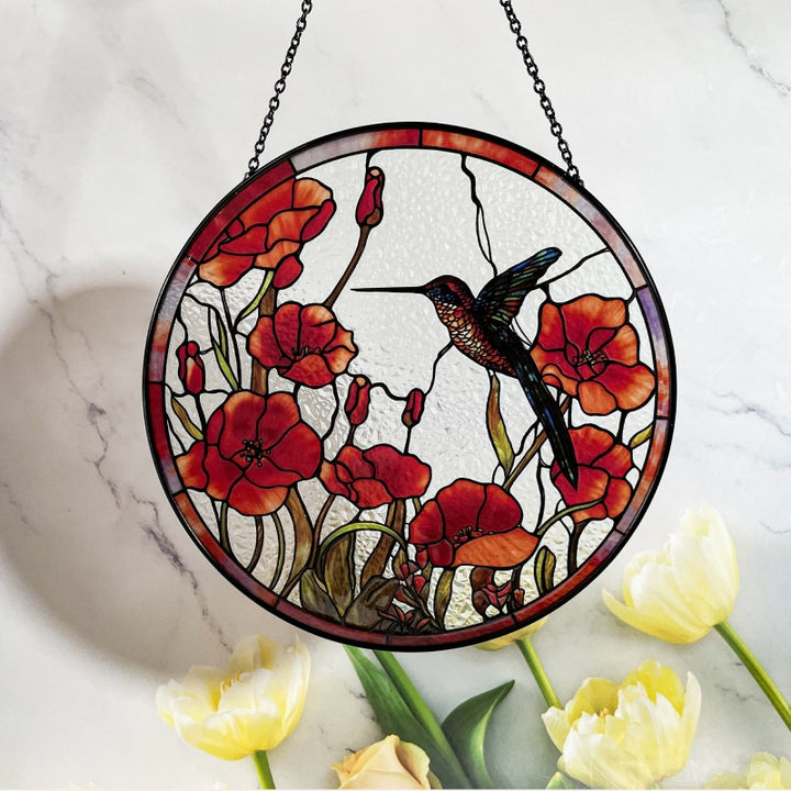 Hummingbird Stained Glass Window Hangings Suncatcher Panel For Wall Garden
