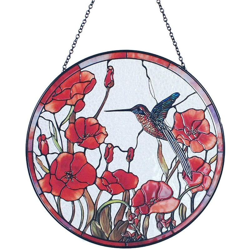 Hummingbird Stained Glass Window Hangings Suncatcher Panel For Wall Garden