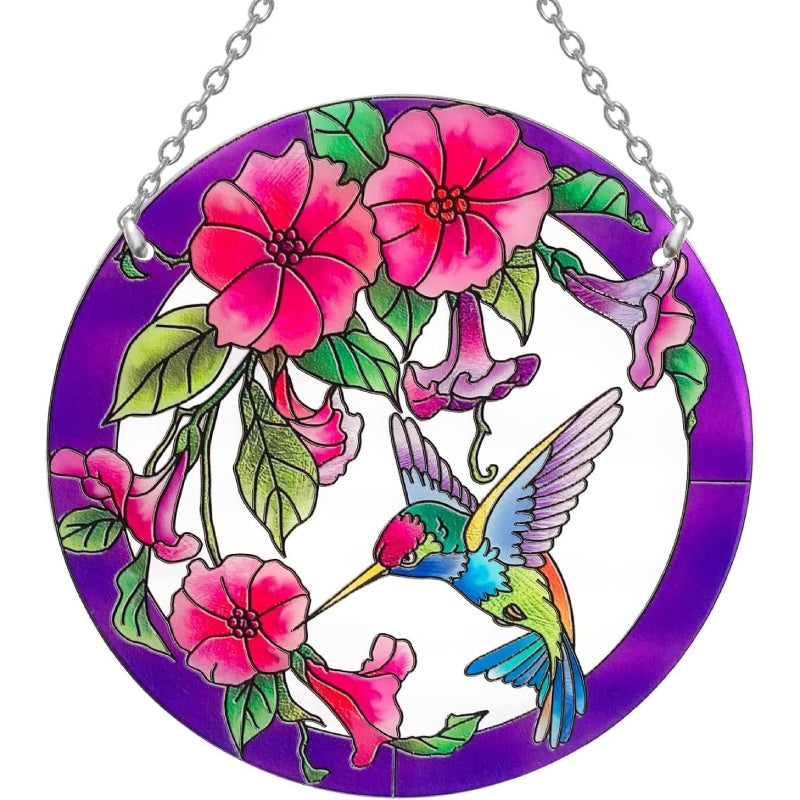 Hummingbird Stained Glass Window Hangings Suncatcher Panel For Wall Garden
