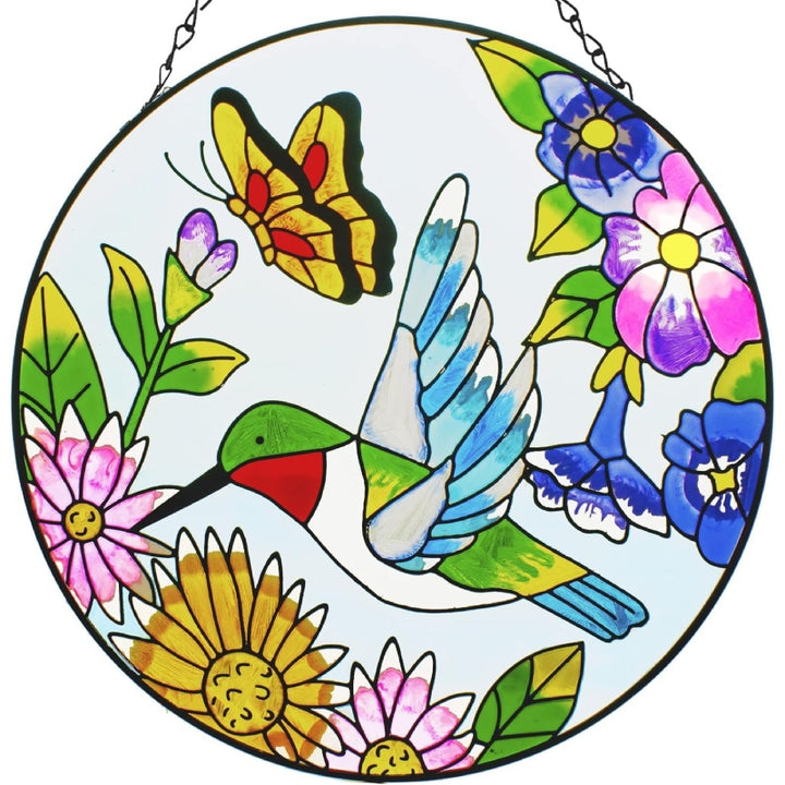 Hummingbird Stained Glass Window Hangings Suncatcher Panel For Wall Garden