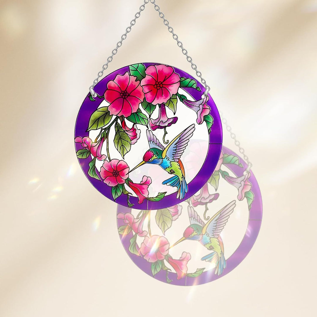 Hummingbird Stained Glass Window Hangings Suncatcher Panel For Wall Garden