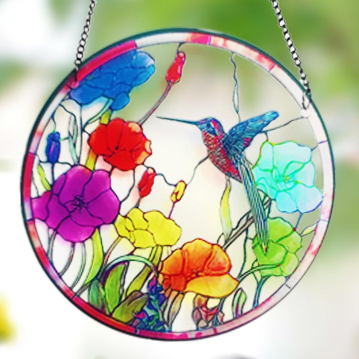 Hummingbird Stained Glass Window Hangings Suncatcher Panel For Wall Garden