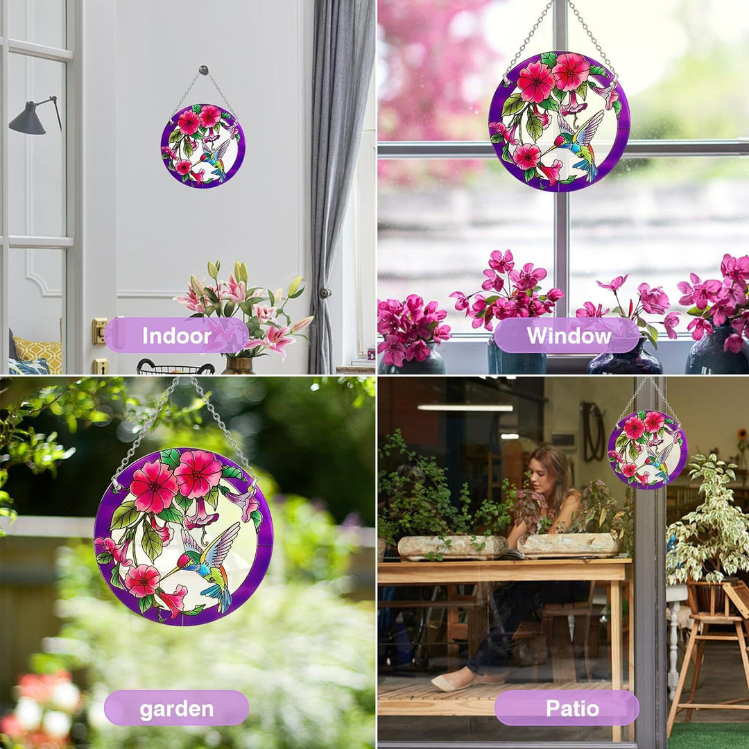 Hummingbird Stained Glass Window Hangings Suncatcher Panel For Wall Garden