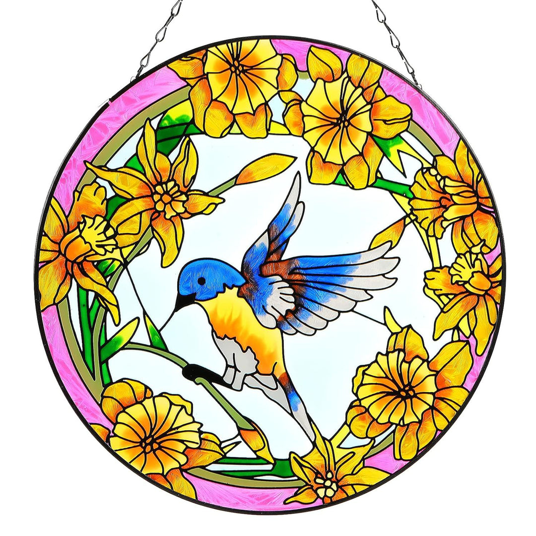 Hummingbird Stained Glass Window Hangings Suncatcher Panel For Wall Garden