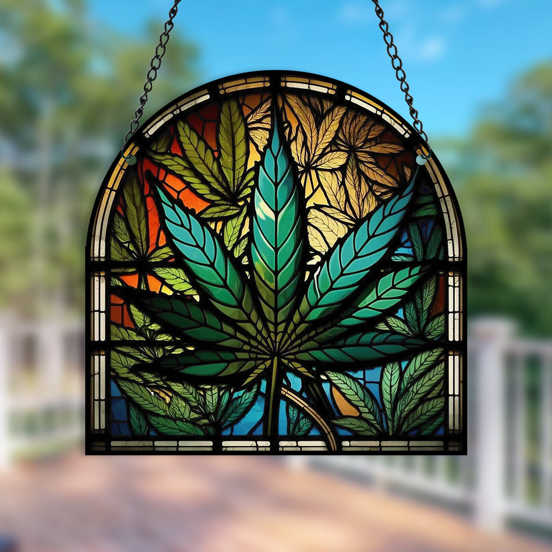 Green Leaf Acrylic Window Hangings Suncatcher For Courtyard Garden