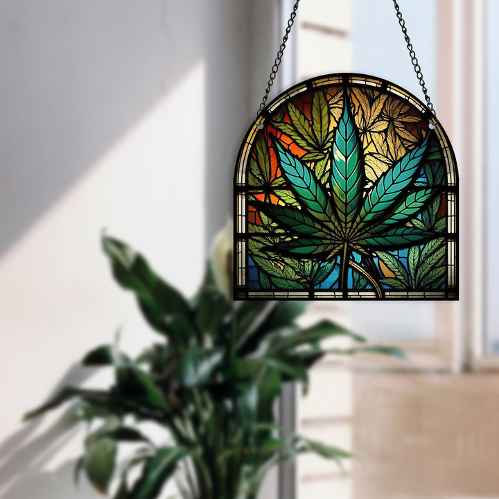 Green Leaf Acrylic Window Hangings Suncatcher For Courtyard Garden