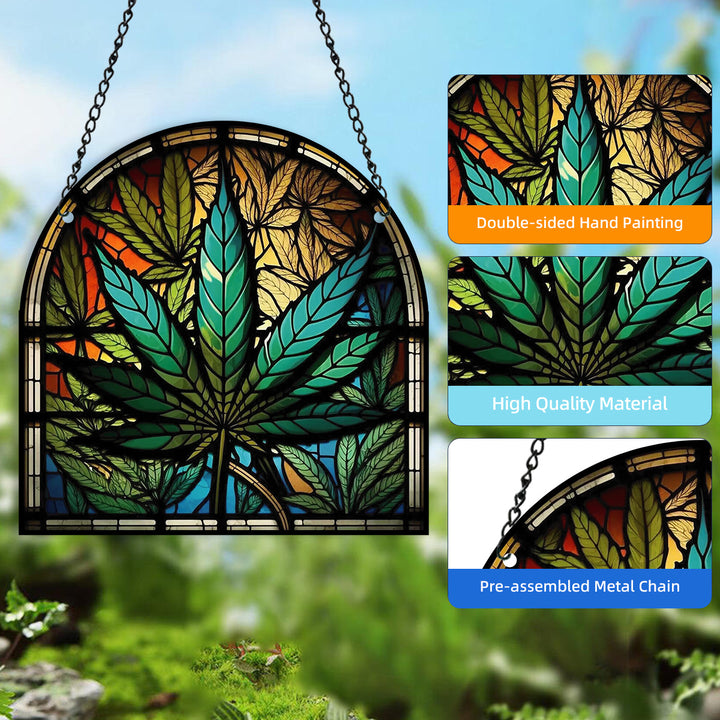 Green Leaf Acrylic Window Hangings Suncatcher For Courtyard Garden