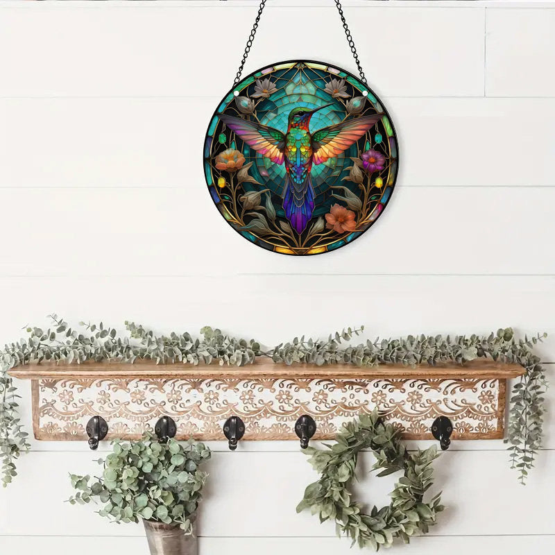Colorful Hummingbird Acrylic Window Hangings Suncatcher For Courtyard Garden