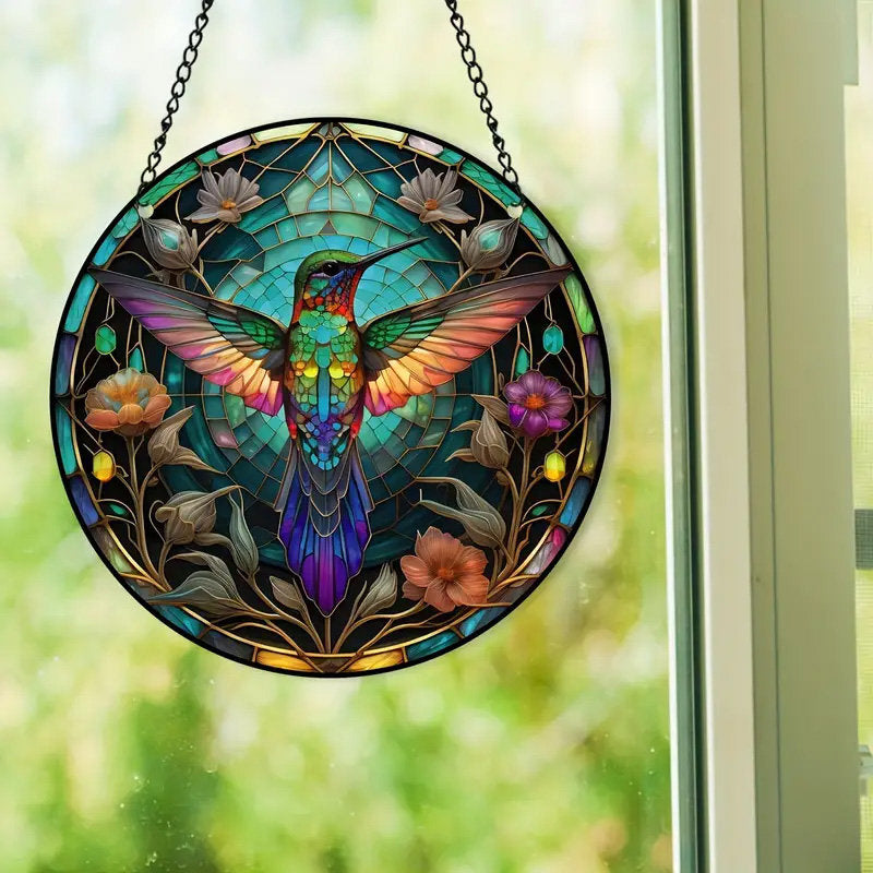 Colorful Hummingbird Acrylic Window Hangings Suncatcher For Courtyard Garden