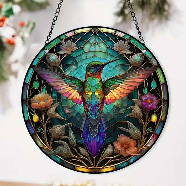Colorful Hummingbird Acrylic Window Hangings Suncatcher For Courtyard Garden