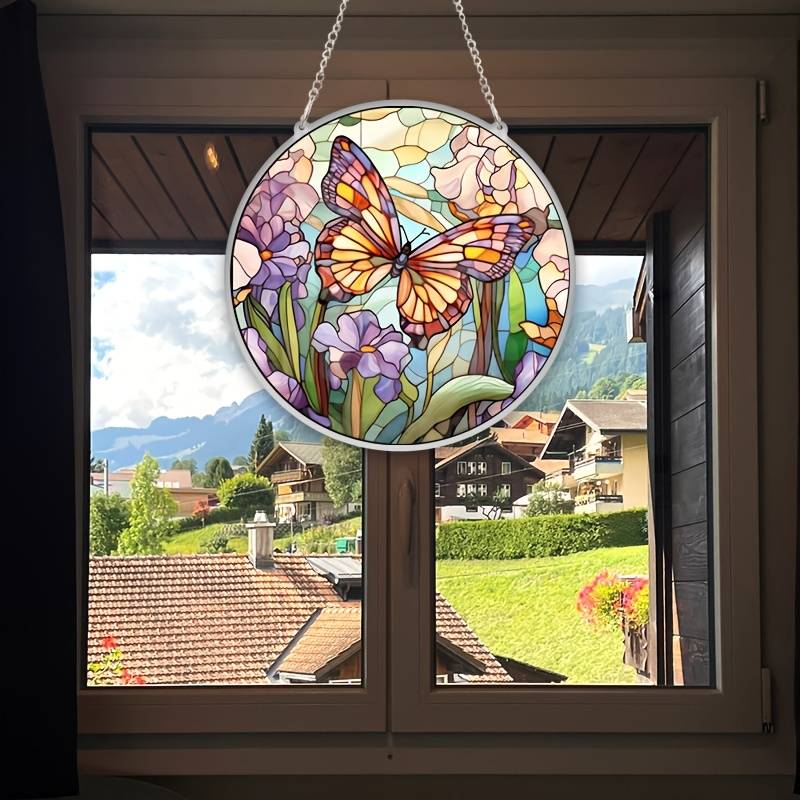 Colorful Butterfly Acrylic Window Hangings Suncatcher For Courtyard Garden