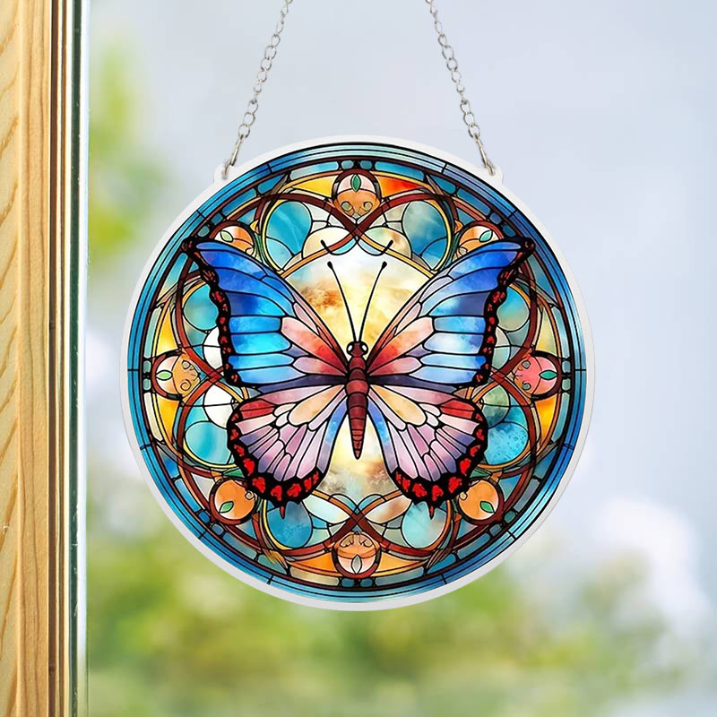 Colorful Butterfly Acrylic Window Hangings Suncatcher For Courtyard Garden