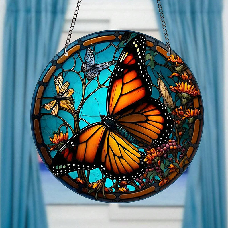 Orange Butterfly Acrylic Window Hangings Suncatcher For Wall Decor