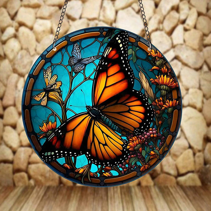 Orange Butterfly Acrylic Window Hangings Suncatcher For Wall Decor