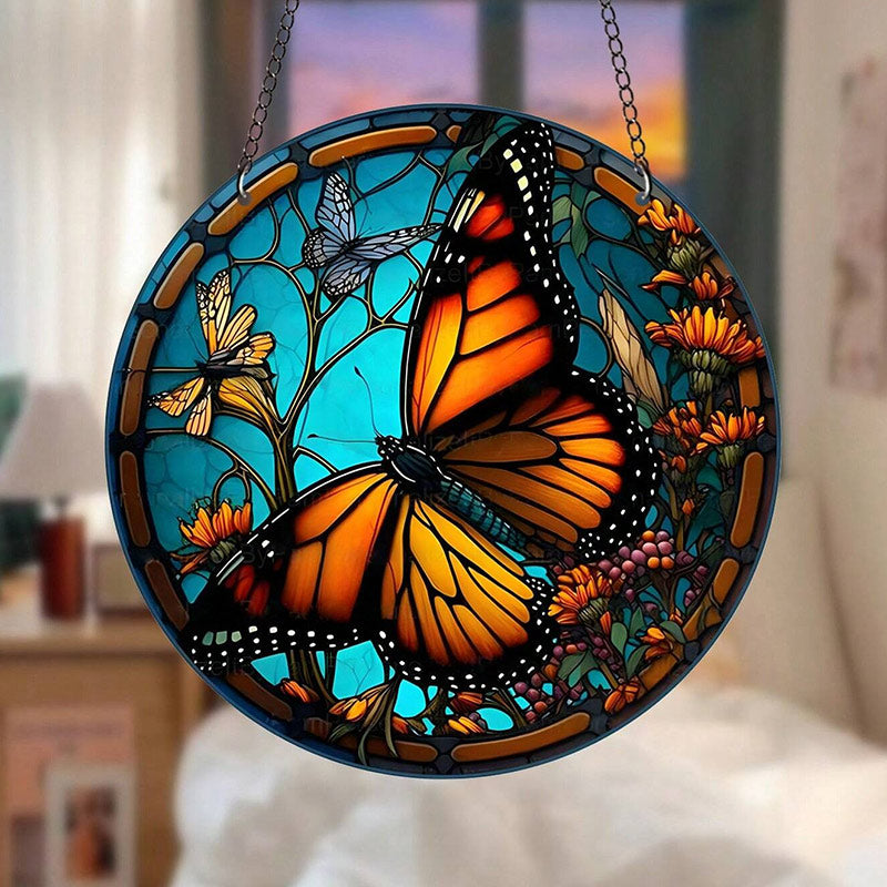 Orange Butterfly Acrylic Window Hangings Suncatcher For Wall Decor