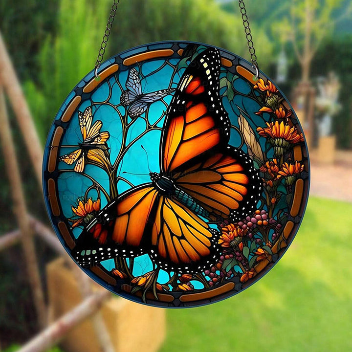 Orange Butterfly Acrylic Window Hangings Suncatcher For Wall Decor