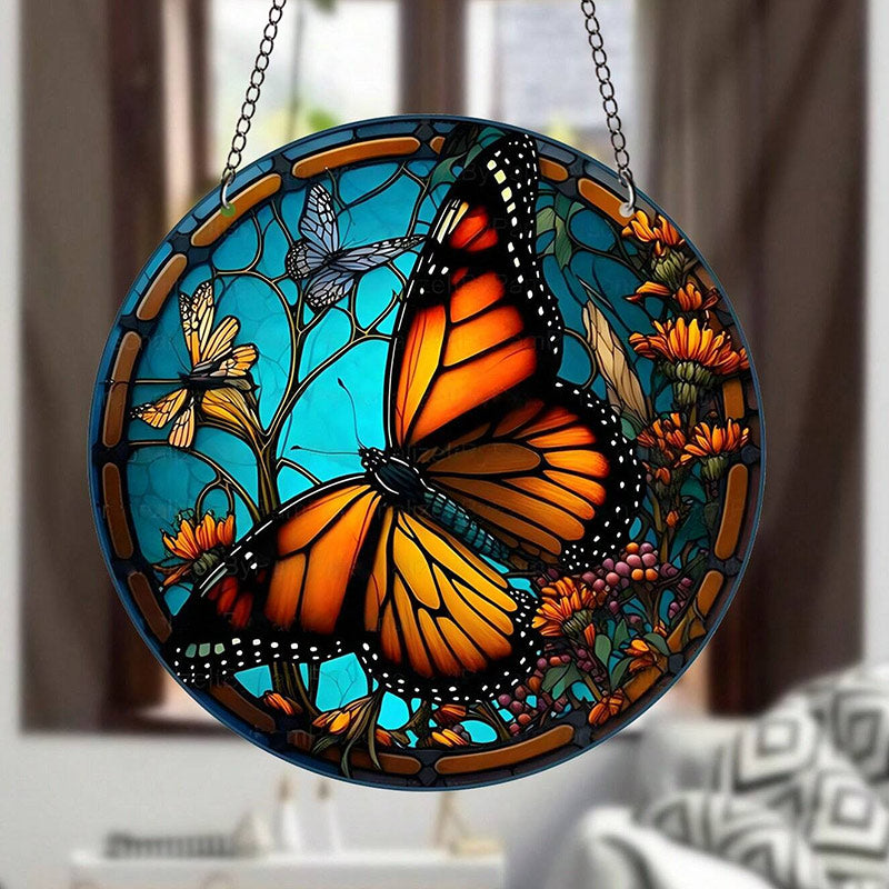 Orange Butterfly Acrylic Window Hangings Suncatcher For Wall Decor
