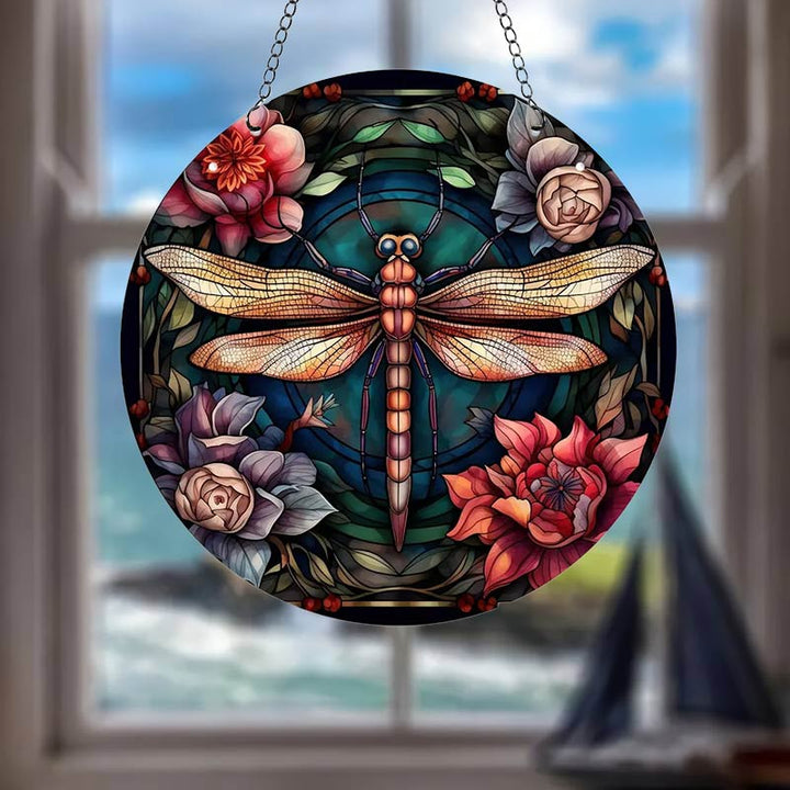 Flower Dragonfly Acrylic Window Hangings Suncatcher For Wall Decor