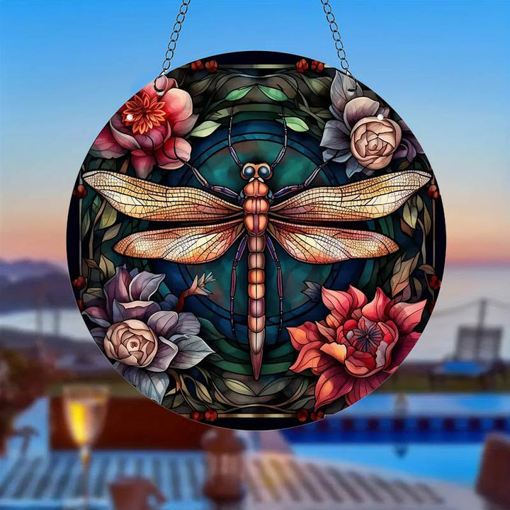 Flower Dragonfly Acrylic Window Hangings Suncatcher For Wall Decor
