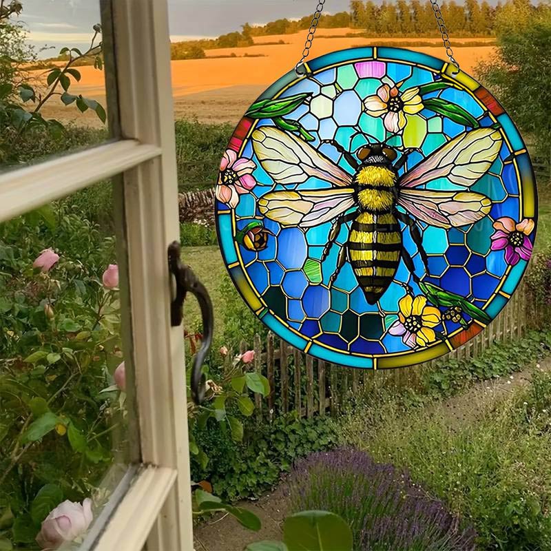 Stained Bee Acrylic Window Hangings Suncatcher For Wall Decor