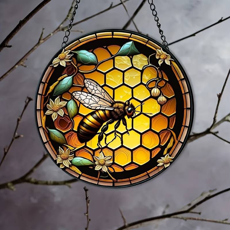 Stained Bee Acrylic Window Hangings Suncatcher For Wall Decor