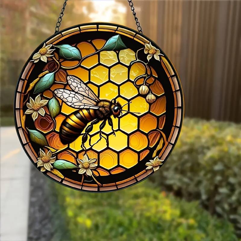 Stained Bee Acrylic Window Hangings Suncatcher For Wall Decor