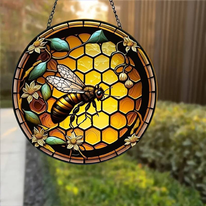 Stained Bee Acrylic Window Hangings Suncatcher For Wall Decor
