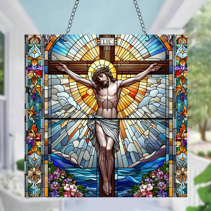 Cross Square Acrylic Window Hangings Suncatcher For Wall Decor