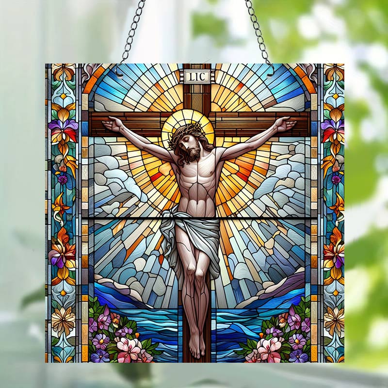Cross Square Acrylic Window Hangings Suncatcher For Wall Decor