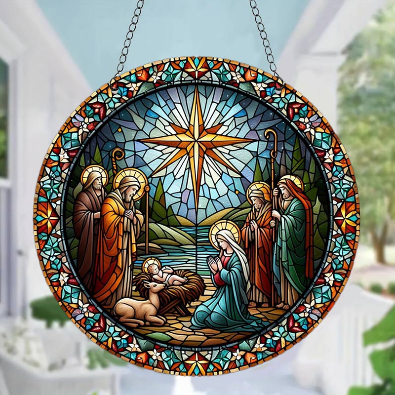 Stained Nativity Acrylic Window Hangings Suncatcher For Wall Decor