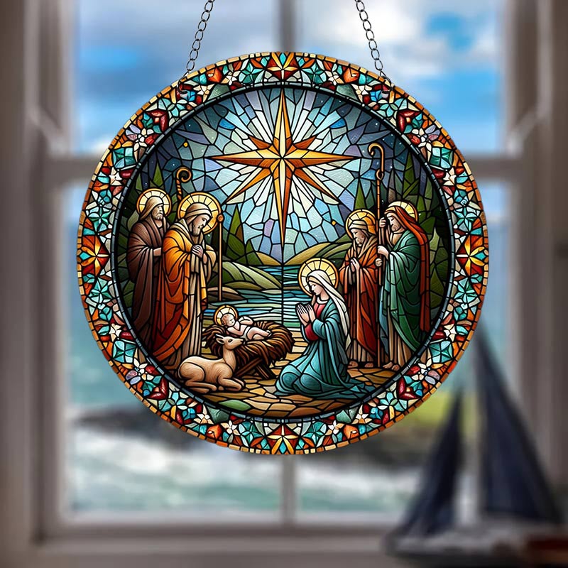 Stained Nativity Acrylic Window Hangings Suncatcher For Wall Decor