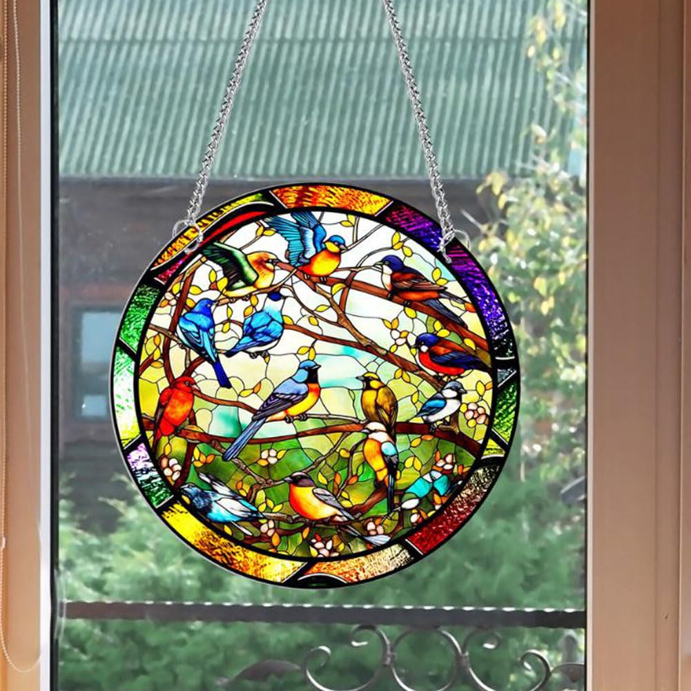 Colorful Bird Acrylic Window Hangings Suncatcher For Courtyard Garden