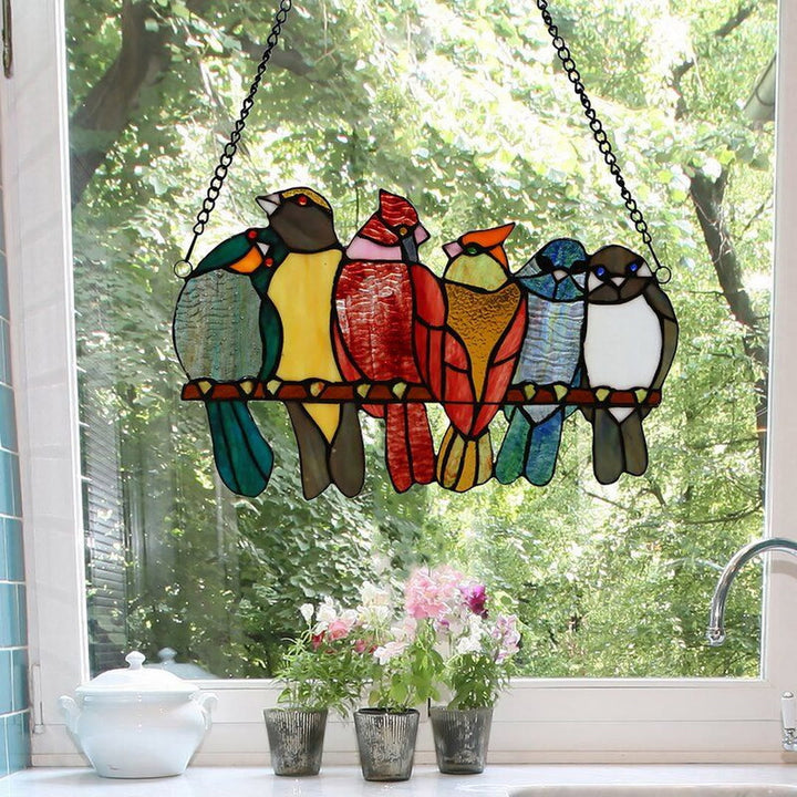 Six Cartoon Birds Acrylic Window Hangings Suncatcher For Wall Decor