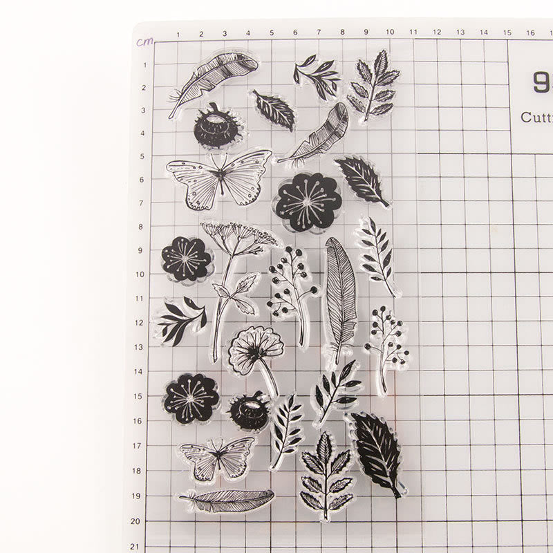 Clear Black Stamps Plant Butterflies Silicone Seal Rubber Stamps