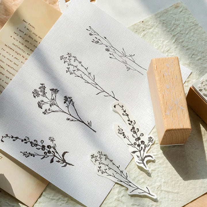 Flower Seal Wooden Rubber Stamps Flower Branch Language Set