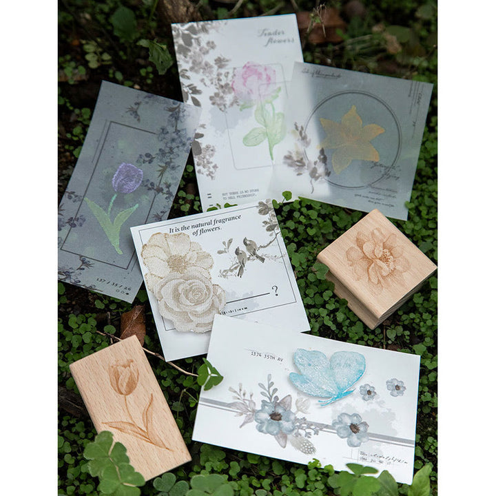 Ink Blossom Wooden Rubber Stamps 8 Styles Flower Seal